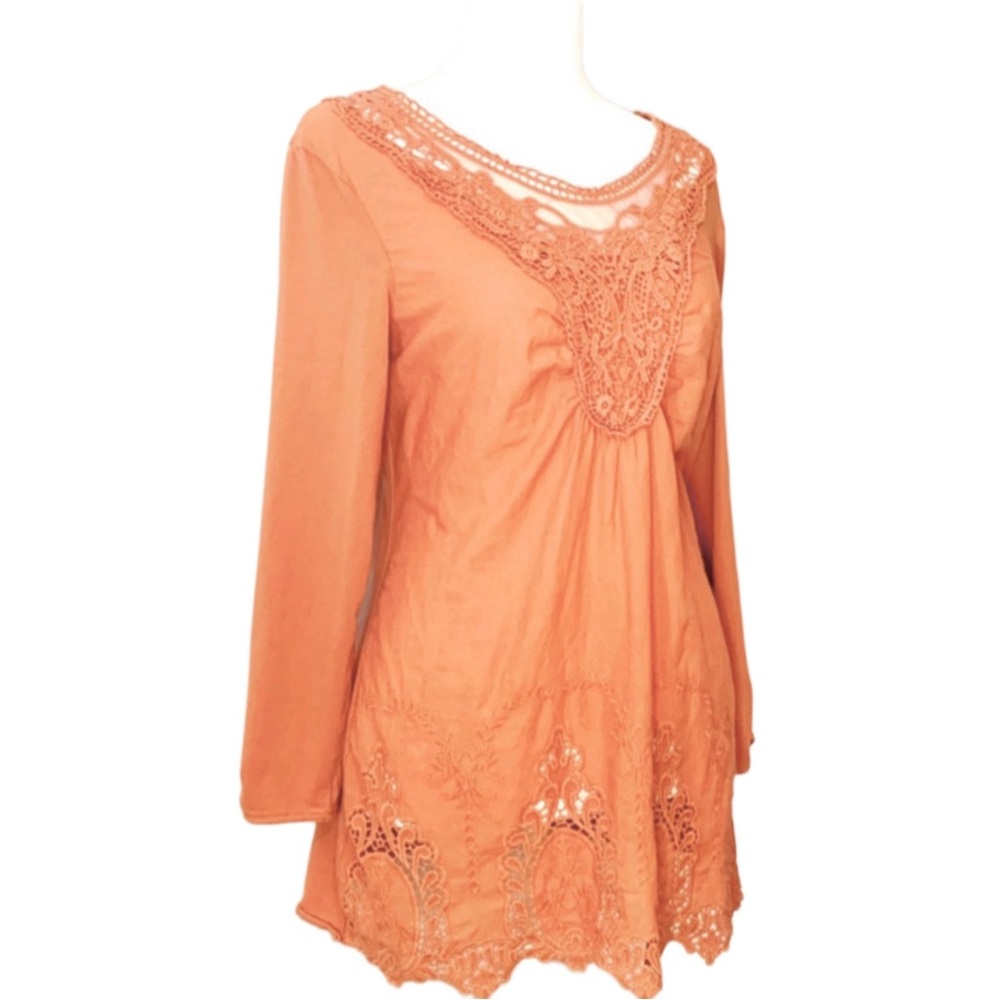 Reba Orange Long-sleeve Blouse With Lace